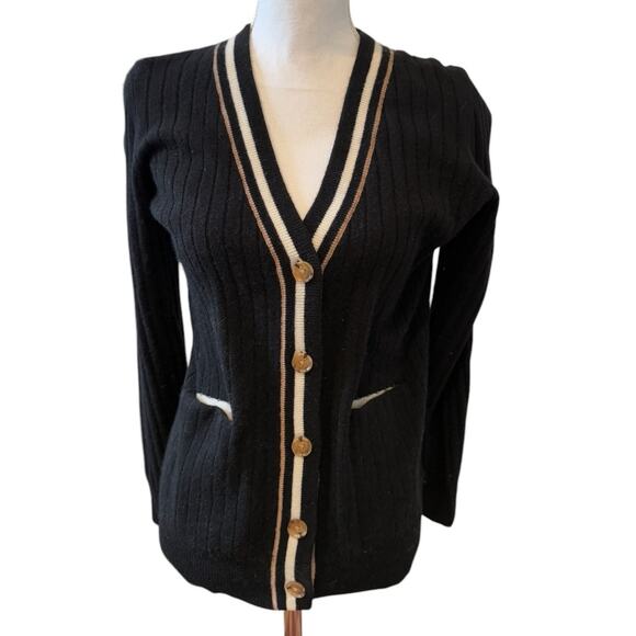 360 Cashmere Collegiate Cardigan Sweater Black S - Picture 1 of 7